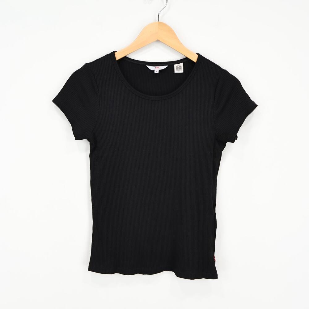 Levi's Women's Ribbed Scoopneck Short Sleeve Tee Shirt Black Size Medium
